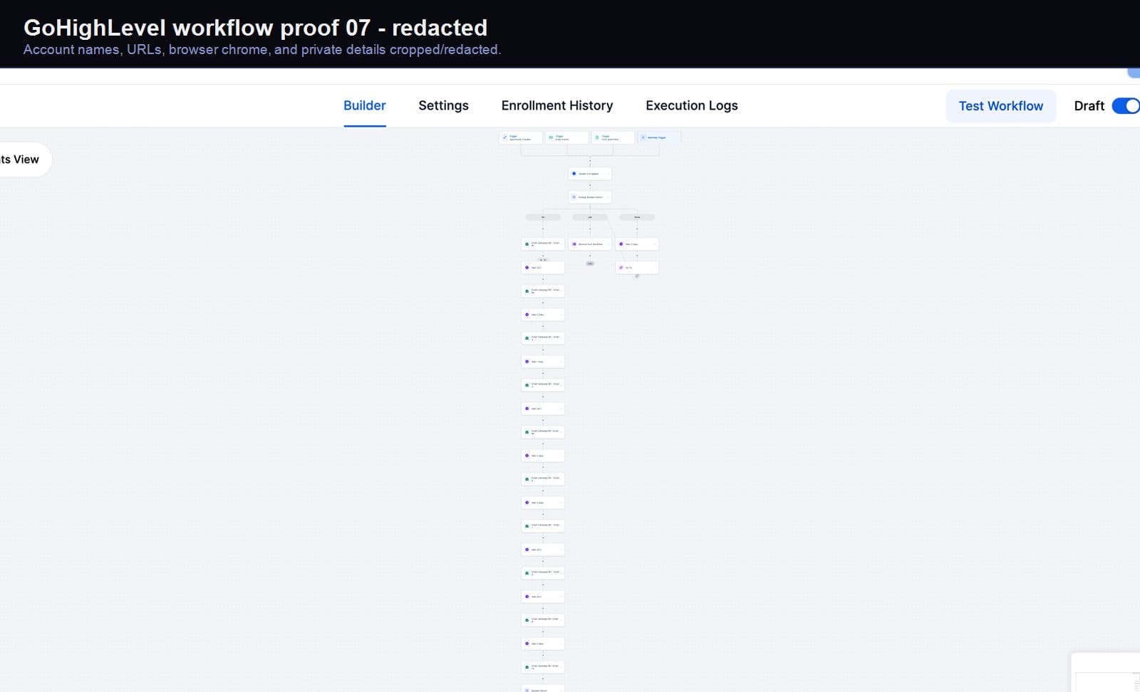Redacted GoHighLevel follow-up automation screenshot 07