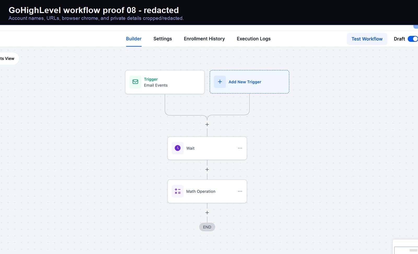 Redacted GoHighLevel follow-up automation screenshot 08