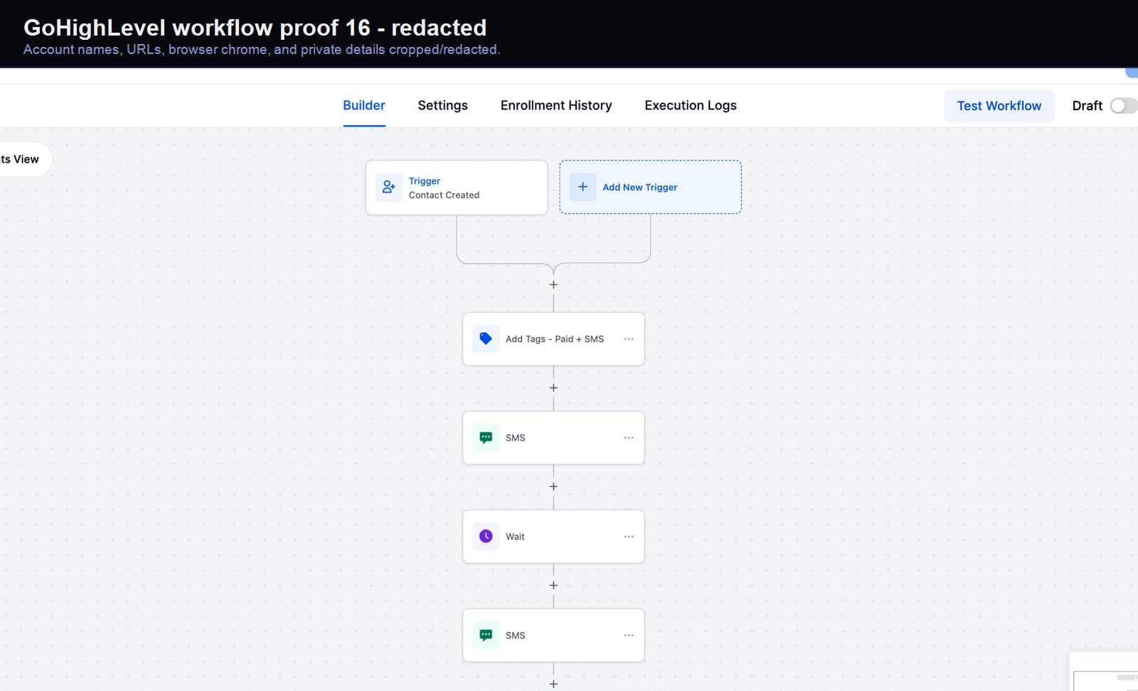 Redacted GoHighLevel appointment automation screenshot 16