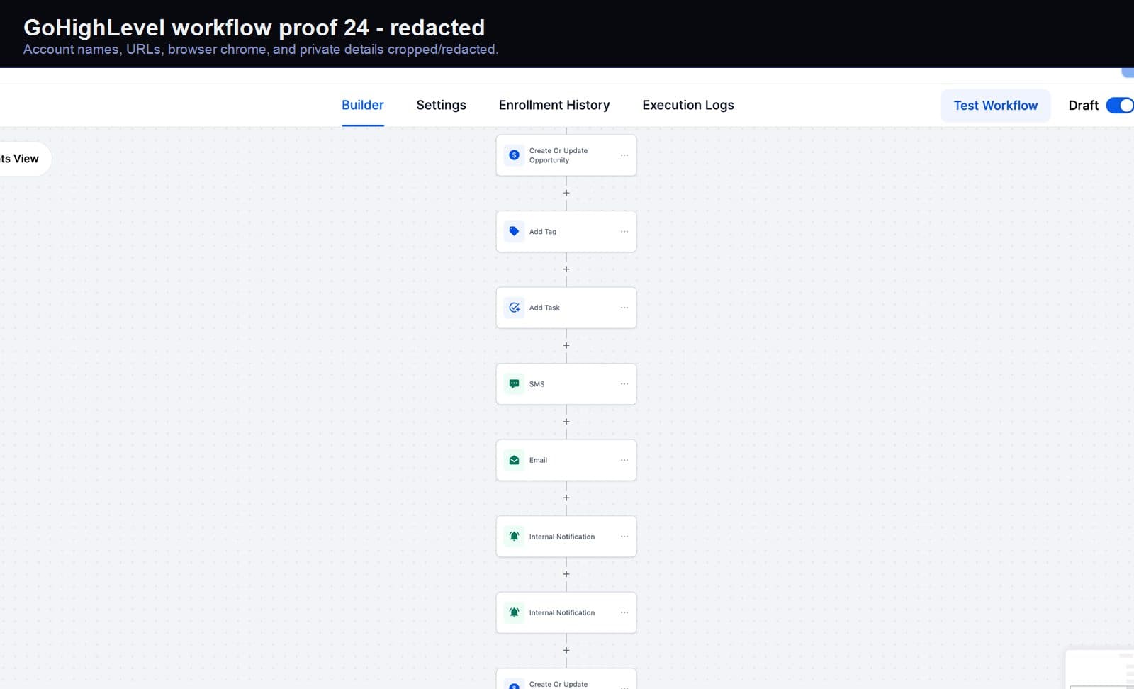 Redacted GoHighLevel appointment automation screenshot 24