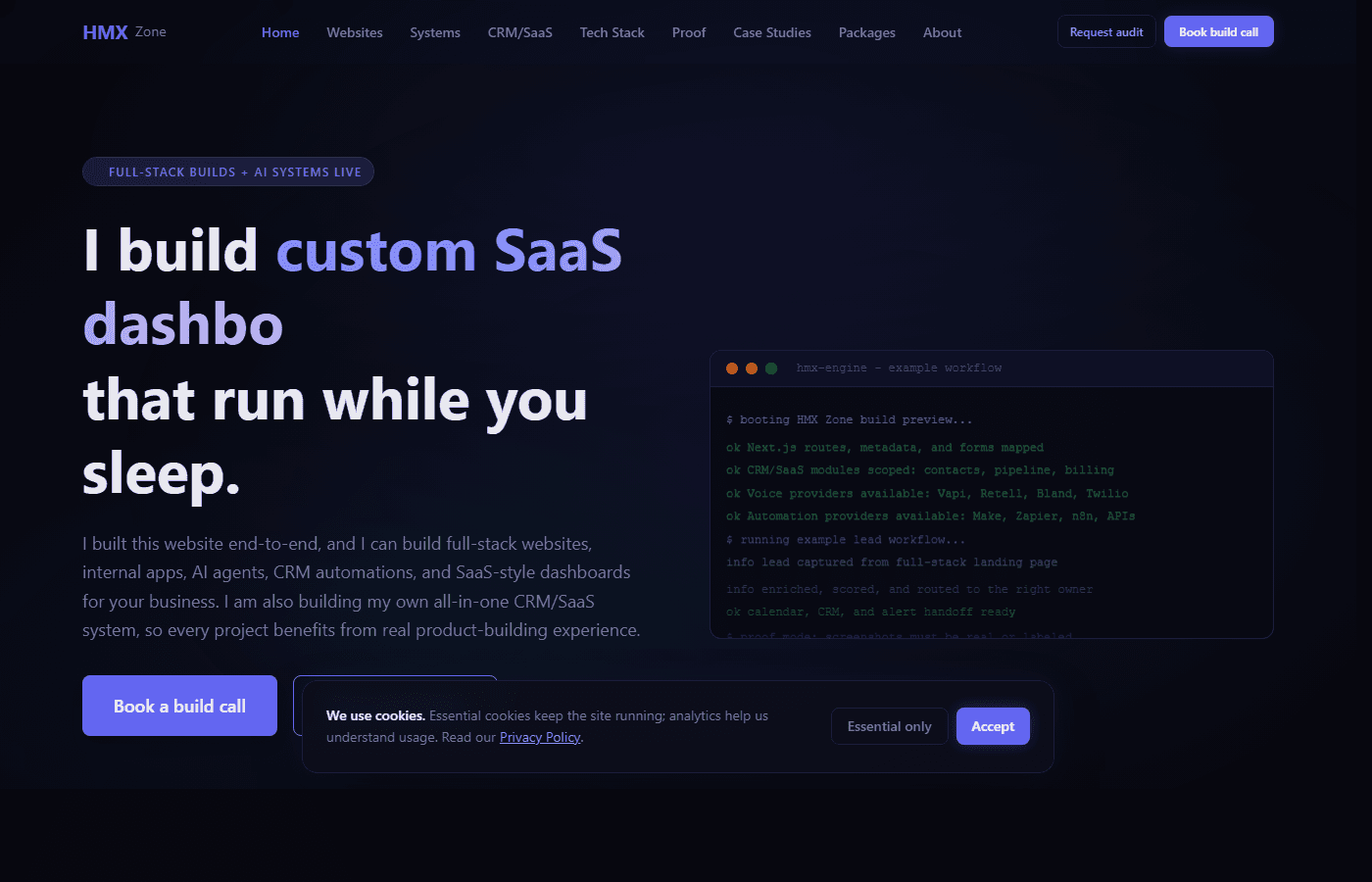 HMX Zone homepage screenshot used as website proof